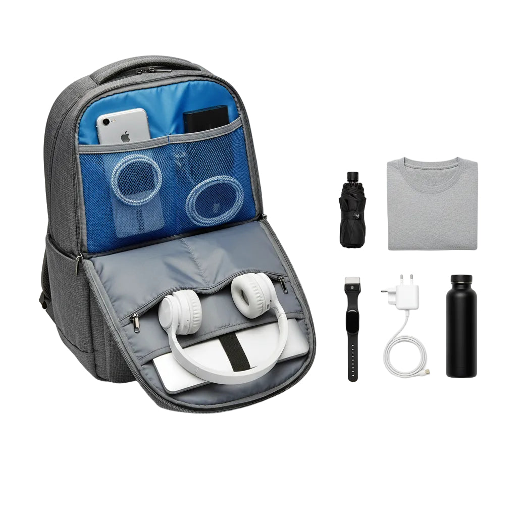 Back view of backpack with adjustable shoulder straps and breathable support for comfort