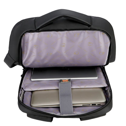 Interior compartments of laptop backpack showing organized storage for laptop and essentials