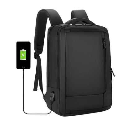 Men’s business laptop backpack with USB charging and anti-theft design, large capacity travel bag on white background