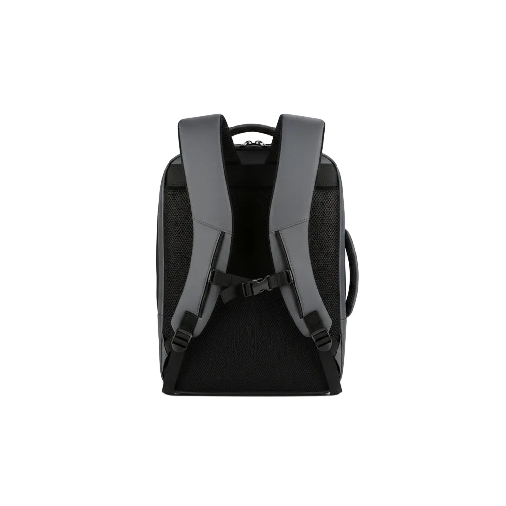 Side view of men’s laptop backpack showing slim design and large capacity storage